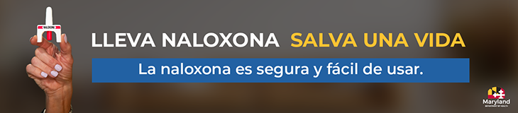 Una enfermera tiene naloxona. La naloxona es segura y fácil de usar.
Maryland Department of Health.
