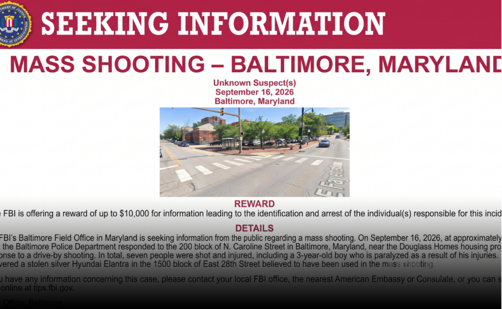 FBI Ofrece Recompensa por Tiroteo Masivo en Baltimore